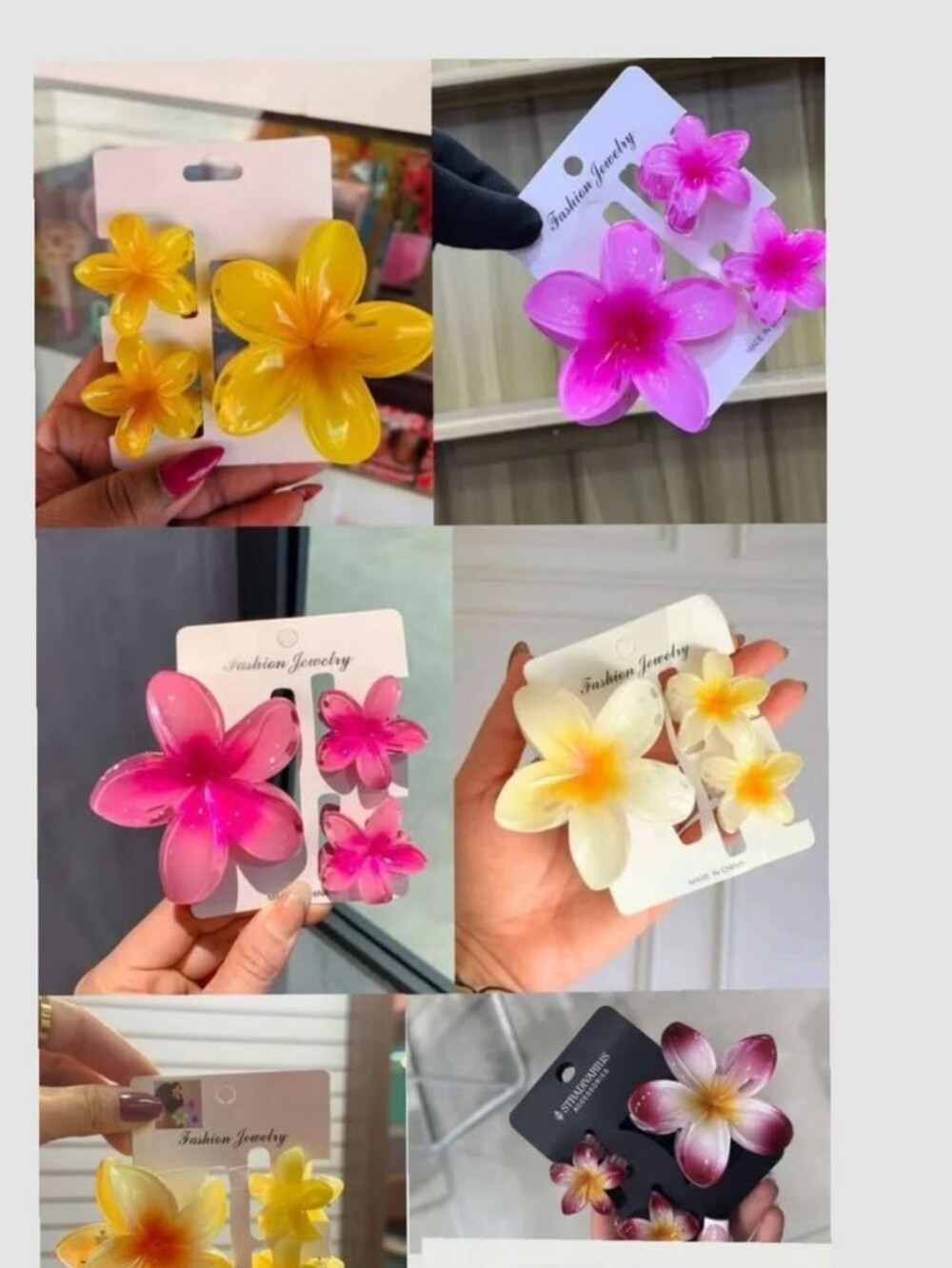 Fashion Jewelry Floral Hair Clip Trio Set - Yellow, Pink, White